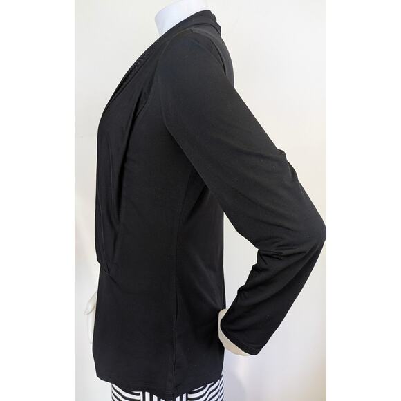 ECI New York Blouse Top Large Black Long Sleeve Draped Front Stretch Career - Picture 4 of 8